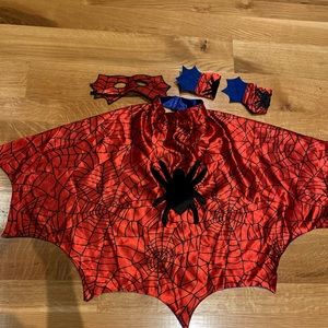 Toddler spider man cape, mask, and arm cuffs